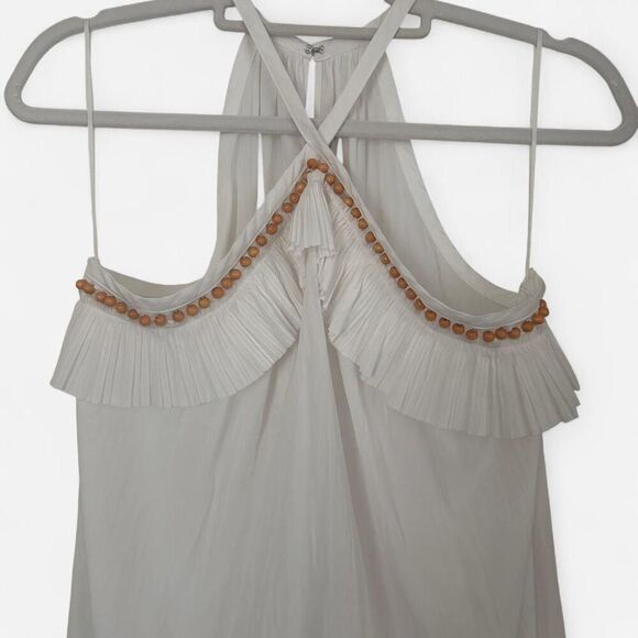 Ramy Brook White Silky Beaded Ruffle Halter Top – Glam Resort Style (Size Small) - Picture 7 of 7